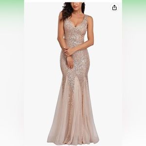 Women Sequin Dress Tulle Party Dress for Women Sexy V-Neck Dress Formal Long